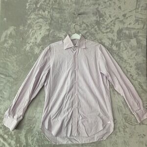 Barba‎ Napoli Mens Striped Dress Shirt Pink Purple White 15.5 39 Hand Finished